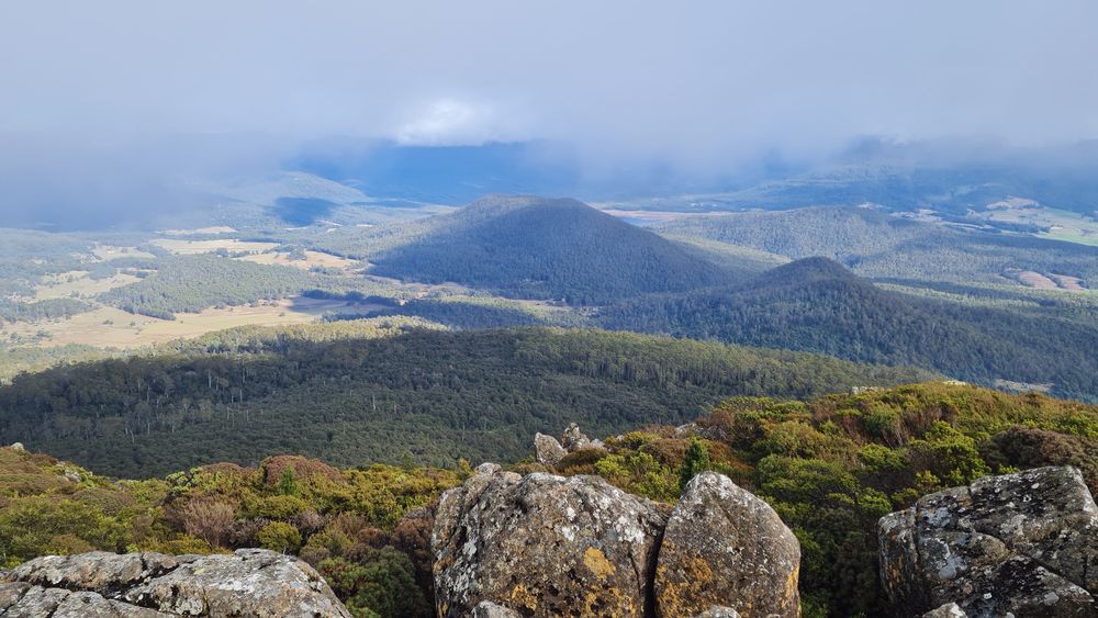 View of the flat plain of Jackey's Marsh in the foreground and Meander Dam behind Warners Sugarloaf and Archers Sugarloaf (the smaller mountain) View of the flat plain of Jackey's Marsh in the foreground and Meander Dam behind Warners Sugarloaf and Archers Sugarloaf (the smaller mountain)
