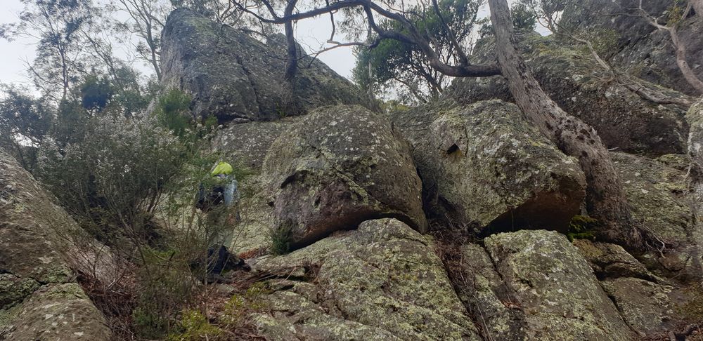 Deb communing with the boulder spirits Deb communing with the boulder spirits